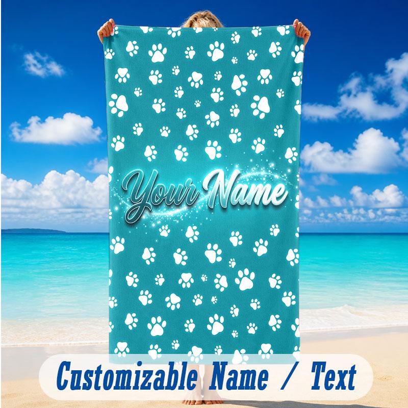 Dog Theme Beach Towel Personalized Custom Name & Text Soft Quick Dry Beach Towel for Swimming Travel