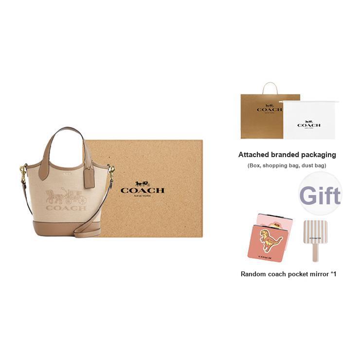 Coach Hanna Carriage Pattern Printed Fabric 18 Bucket Bag Women bags Deep-Natural CAK95-IMLG6