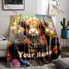 Floral Highland Cattle Printed Blanket Can Be Custom with Name, Soft and Warm, Suitable for Home, Office, Camping and Girls Gift