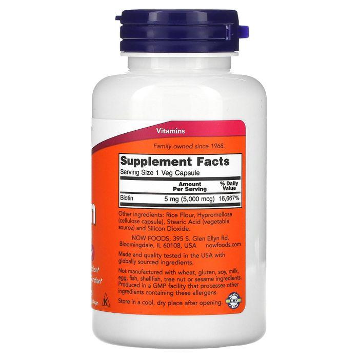 NOW Foods Biotin 5000mcg Veggie Capsules, 120 Count - 3 Pack