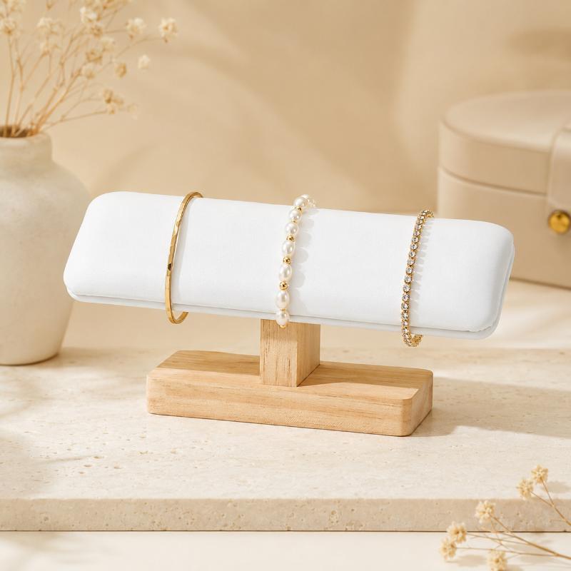T Shaped Bracelet Display Rack Wooden Base PU Leather Velvet 1PC Anti-Scratch for Bangle Watch Jewelry Shop Home Organization