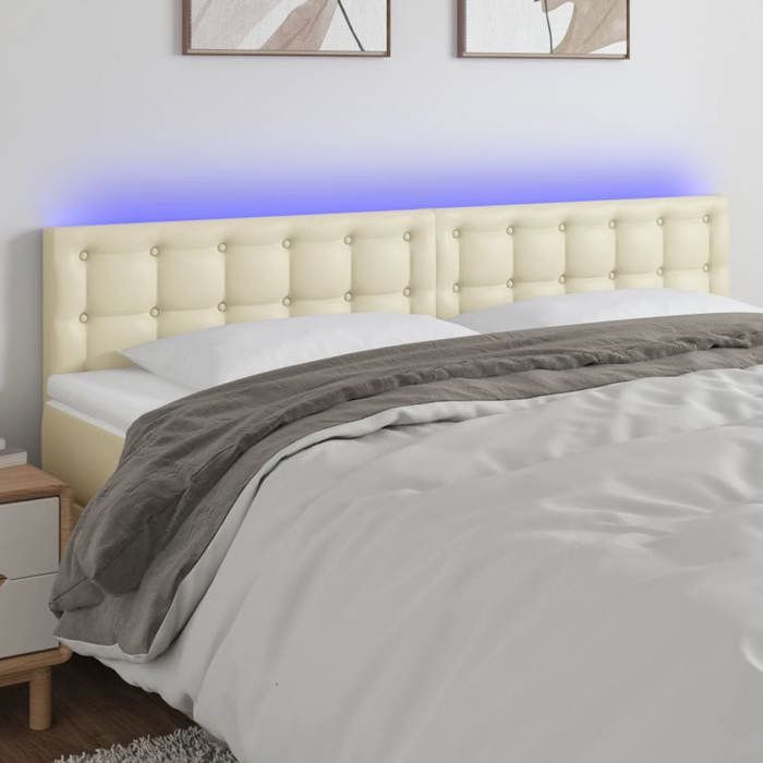 Tête de lit - MAISON EXCLUSIVE - Crème 200 x 5 x 78/88 cm - Similicuir - LED intégrée - Hauteur réglable