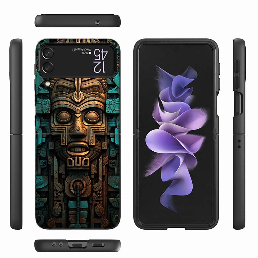 Каменный Чехол в Ацтекском Стиле Майя для Samsung Z Flip 6 7 5G Z Flip 5 Galaxy Z Flip 3 4 5G ZFlip Ударопрочный Жесткий Чехол TPU PC Coque Cap