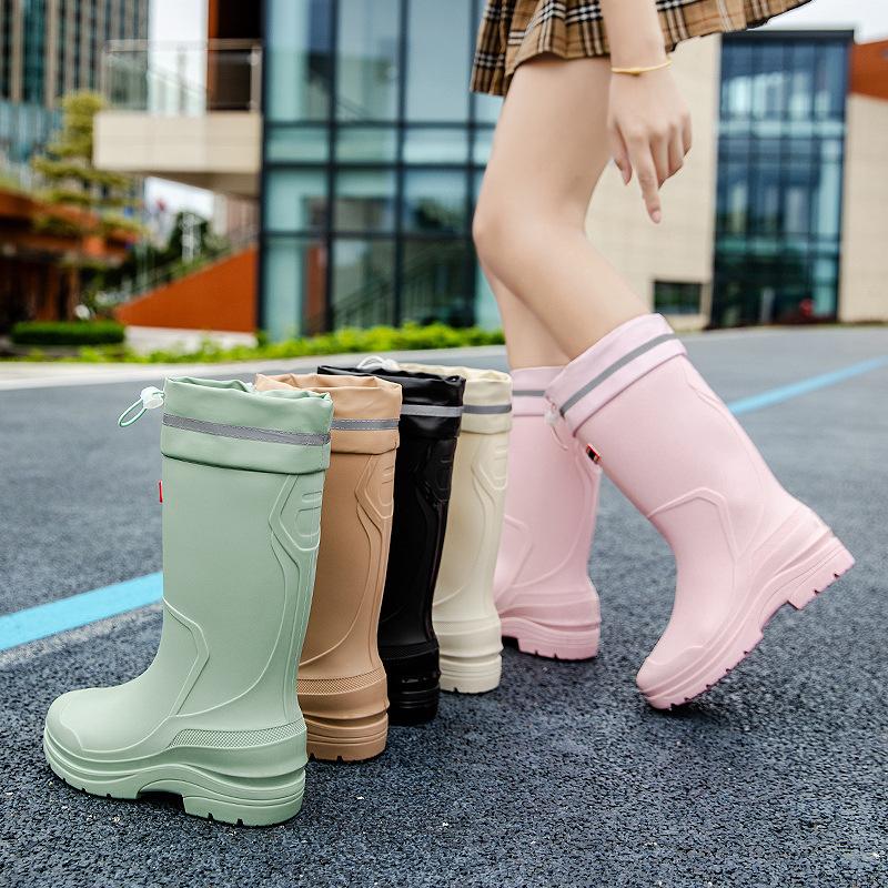 Popular Japanese Fashion Tall Rain Shoes Women's New Women's Rain Boots Kitchen Water Shoes Waterproof Glue Shoes