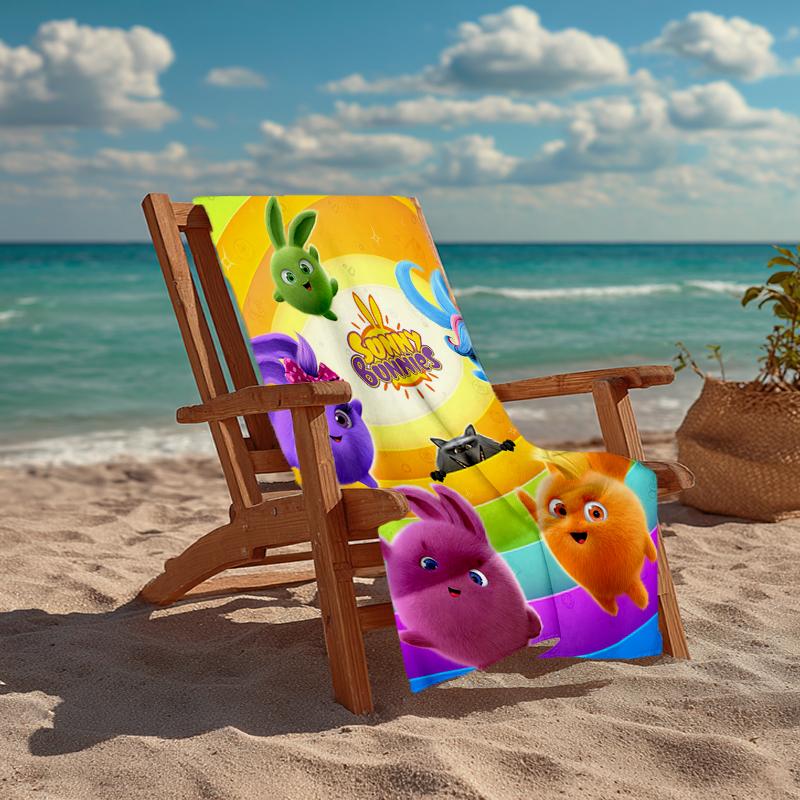 Ultra-Soft Beach Towel with Sunny Bunnies Theme,Ideal for Pool - Camping, Diving - Perfect Travel Essential, Vibrant Beach Towel.