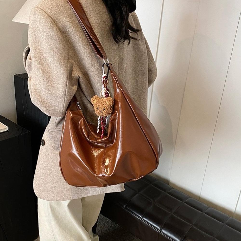 With Pendant Hobo Bag Korean Style Women's Handbag Simple PU Leather Shoulder Bag  Lady