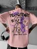 Summer new mens teddy bear graffiti print comfortable and breathable round neck Tshirt This is an outdoor versatile street st