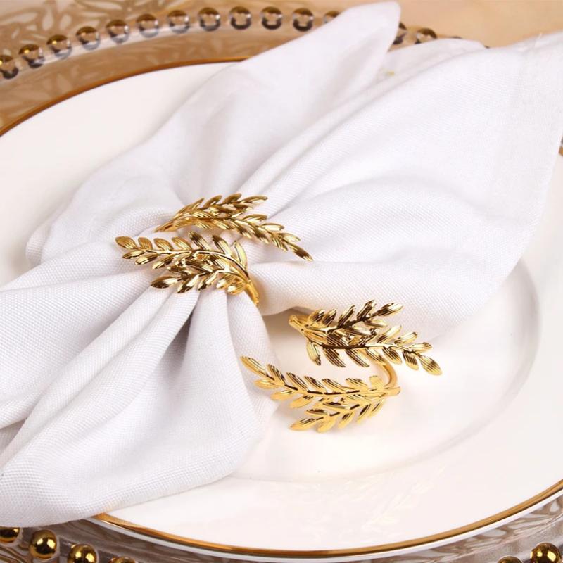 Stylish Gold Wheat Metal Leaf Napkin Rings Enhance Your Harvest Table Decor