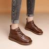 Vintage Genuine Leather Headlayer Cow Leather Fleece-Lined Flat Bottom Short Boots For Adults Retro Style Winter Season
