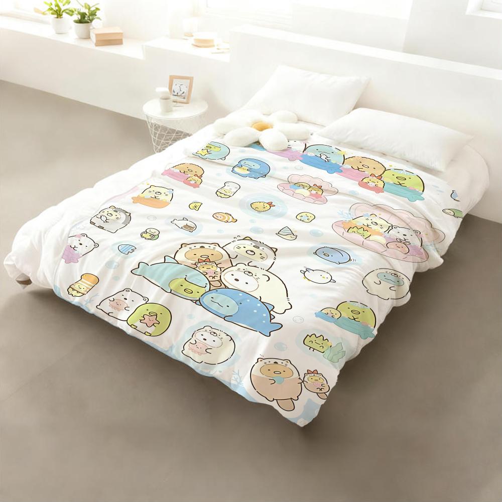 S-Sumikko Gurashi Anime Throw Flannel Throw Blanket: Soft Kid-Friendly Warm Anti-Static All Season Washable Couch Bed Home