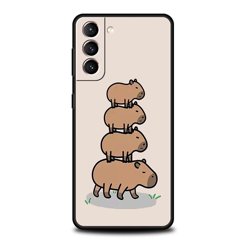 Phone Case For Samsung Galaxy S24 S23 Ultra S22 S21 S20 FE 5G S10 S10E S9 Plus S8 Soft Silicone Black Cover Cute Capybara