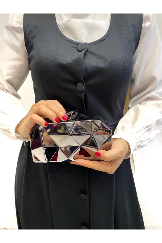 Женская стильная и полезная сумка для вечернего платья, металлическая Золотая пирамидка, женская вечерняя сумка