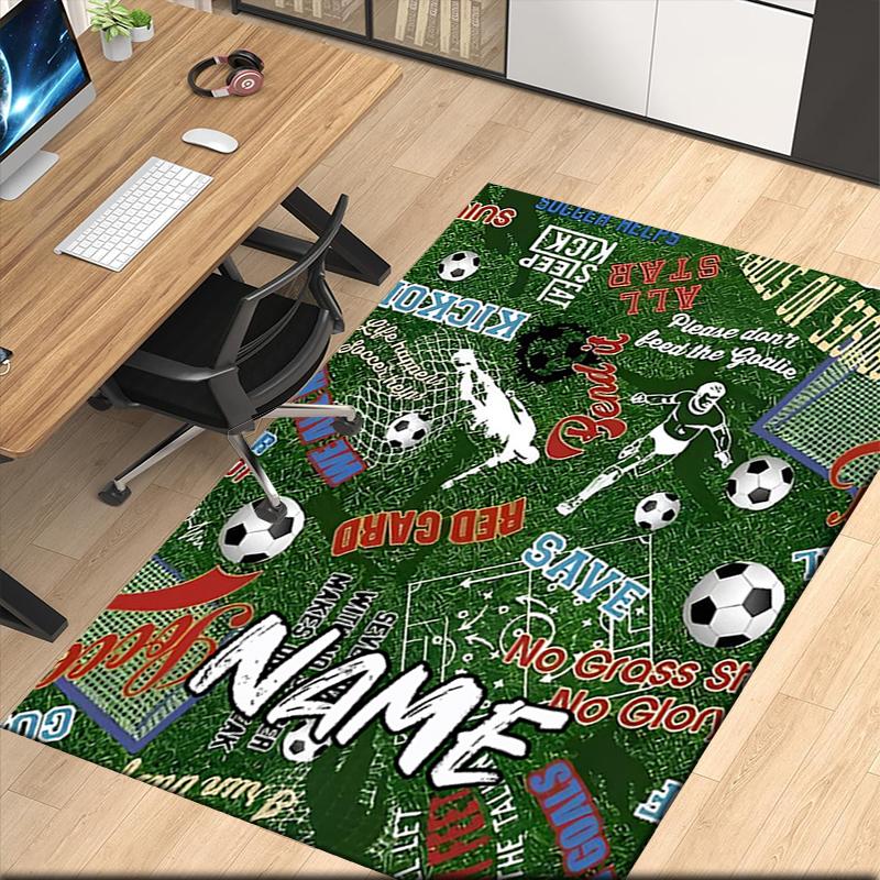 Custom Name Soccer Printed Carpet, for Office Chair Living Room Bedroom Kitchen Room Decor Gifts.