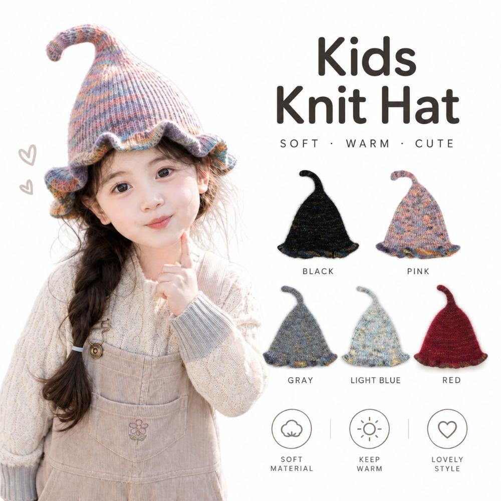 Ear Protection Baby Bucket Hat Windproof Elf Ruffle Brim Hats Comfortable Kids Knitted Hat  Kids