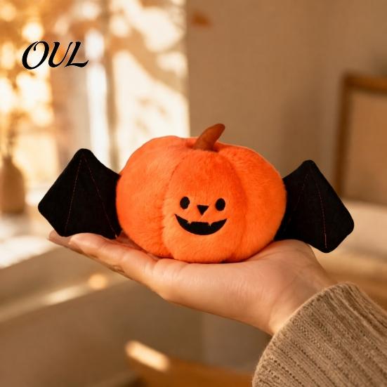Cute Halloween Desktop Decoration Pumpkin Plush Doll, 8.66 Inch Bat Wing Plushie, Fluffy Polyester Fiber Soft Stuffed Toy for Party And Home