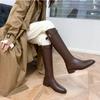 Fashion Women Low Heeled  Knee High Boots Autumn Winter New Design Soft Leather Knight Boots Fashion Round Toe Warm Botas Botas De Mujer