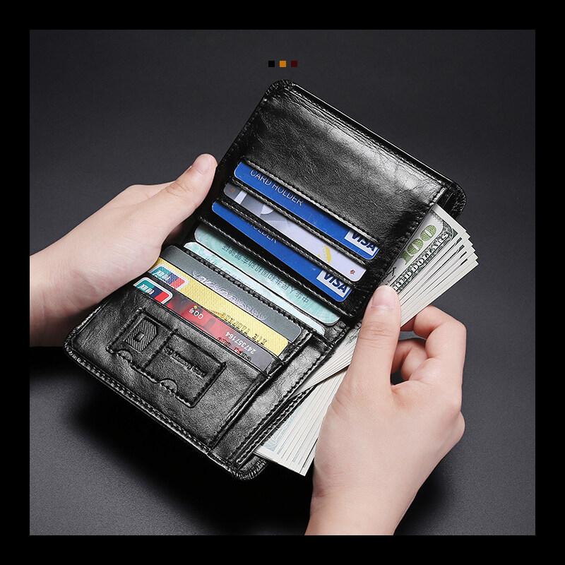 Мужские кошельки из натуральной кожи, мужской кошелек, кредитные визитницы, винтажный коричневый кошелек из воловьей кожи, масляный воск
