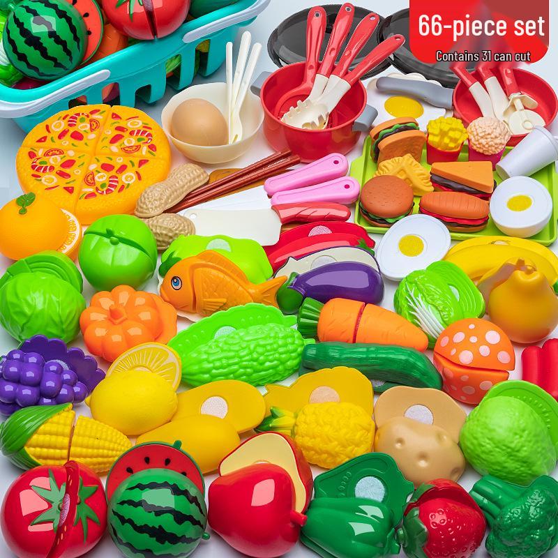 Kids' Pretend Play Kitchen Set: Cuttable Fruits, Vegetables & Pizza