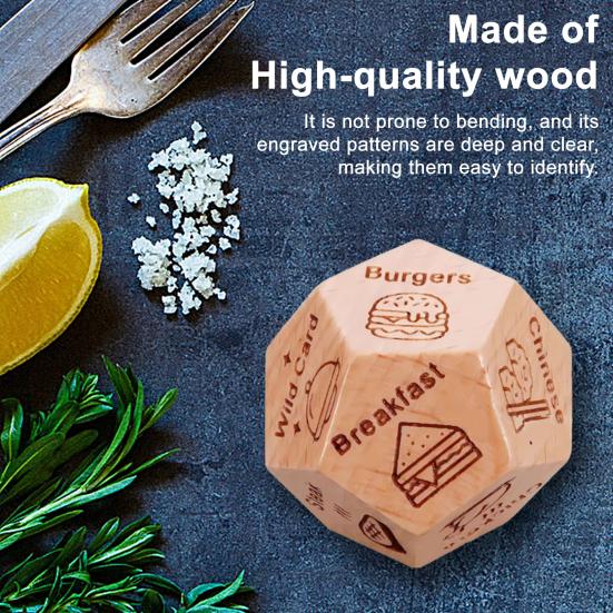 12-Sided Wooden Decision Dice for Date Night Christmas Stocking Stuffer Gift for Couples Food Choice Game for Valentine's Anniversary