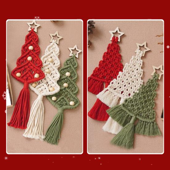 Yousheng Cotton Rope Christmas Hanging Ornament Bohemia Hand Woven Wall Hanging Decoration with Wood Beads for Christmas Home Door