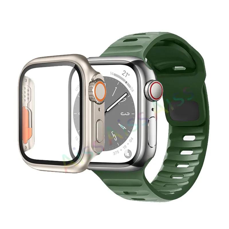 Case+Strap For Apple Watch Band 45mm 44mm 42mm 40mm Smart Silicone Bracelet Iwatch Series 3 4 5 6 Se 7 8 Change To Ultra Case