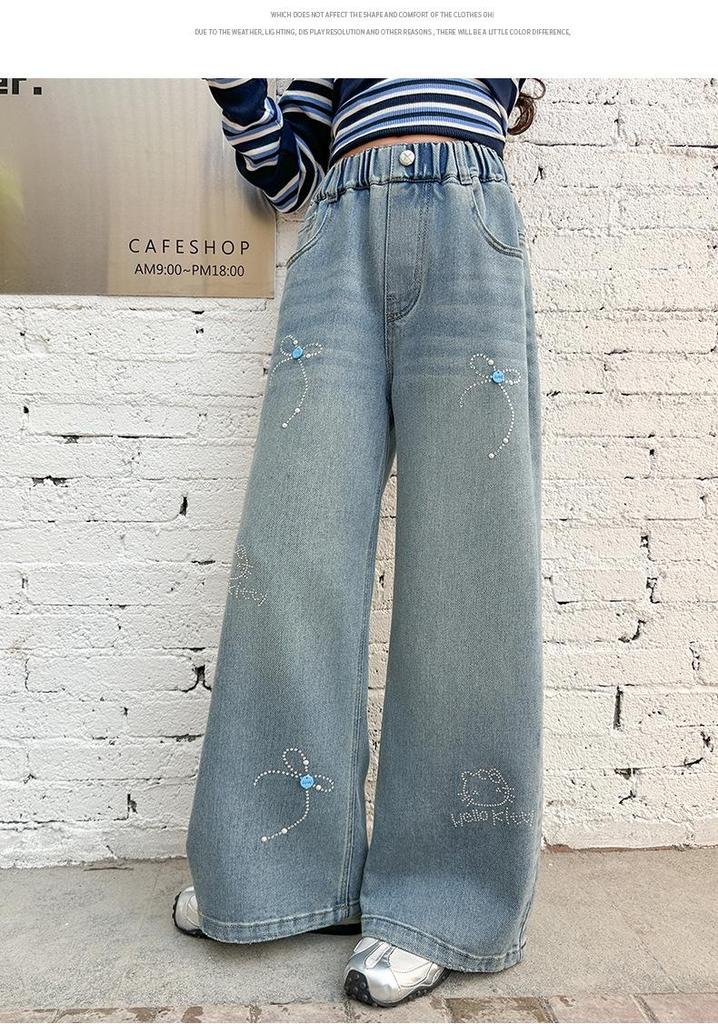 Autumn 2026 Girls' Stylish Loose Straight-Leg Jeans - Korean Style for Big Kids