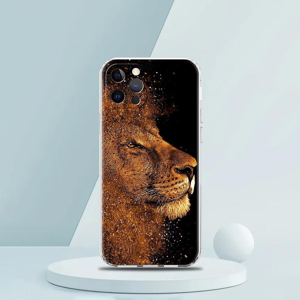 Чехол для телефона Лев для iPhone 16 15 14 13 12 Pro Max Прозрачный Мягкий для iPhone 11 Pro Max 7 8 Plus XS XR Силиконовый Чехол Capas