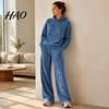 Loose Fit Lounge Sets Women Leopard Print Hoodie & Pants, Hooded Sweatshirt with Kangaroo Pocket, Casual Wide Leg Pants Two Piece Set for Fall Winter