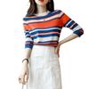 Весенний женский модный трикотаж с круглым вырезом в полоску, мягкий, приятный для кожи, модный топ