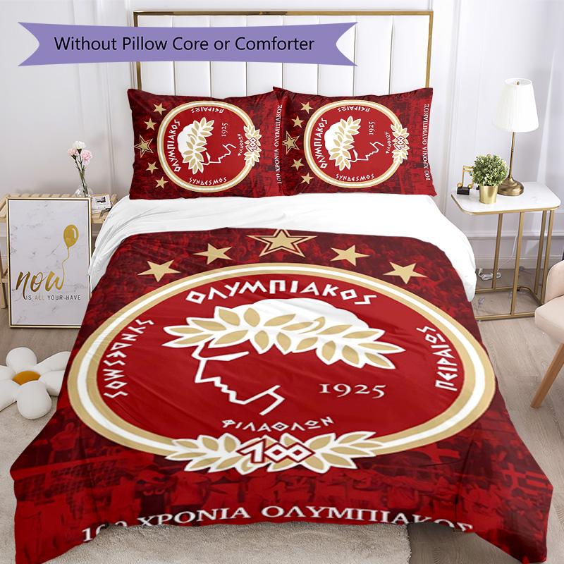 Olympiacos F.C 3pcs Bedding Set Duvet Cover Closure Includes 1 Duvet Cover & 2 Pillowcases for All Seasons Bedroom Home Dorm Decor