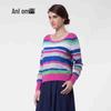 Anlom Women's Striped Long-Sleeve Crew Neck Knit Sweater, Style 1801008