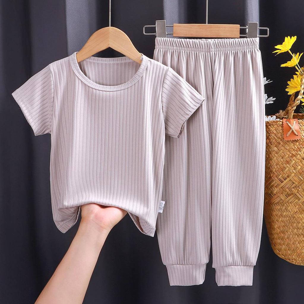 Летний детский пижамный комплект в корейском стиле, повседневный, однотонный, для мальчиков и девочек