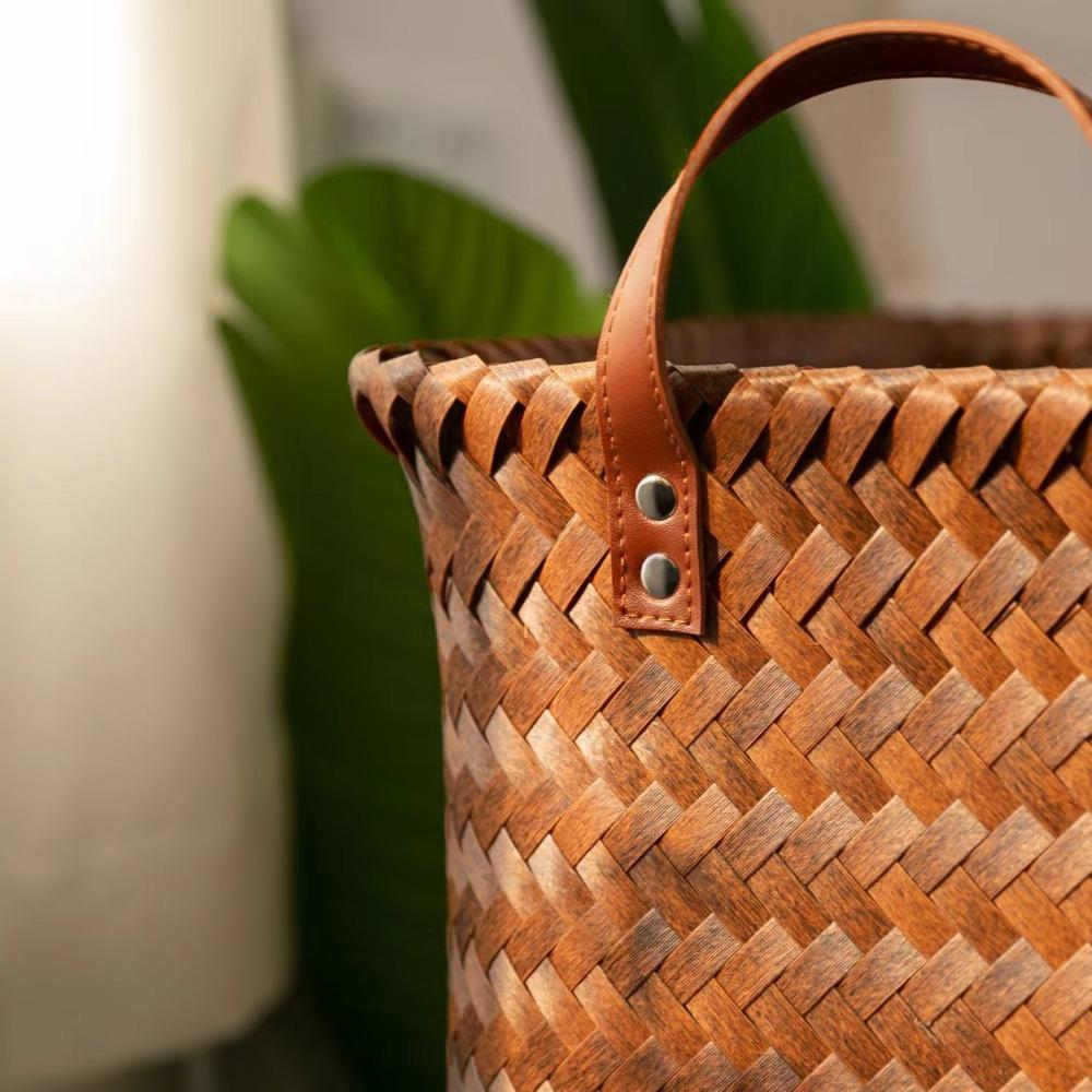 Коричневая корзина для хранения, переносная корзина для пикника, плетеная корзина в стиле ретро, предметы интерьера
