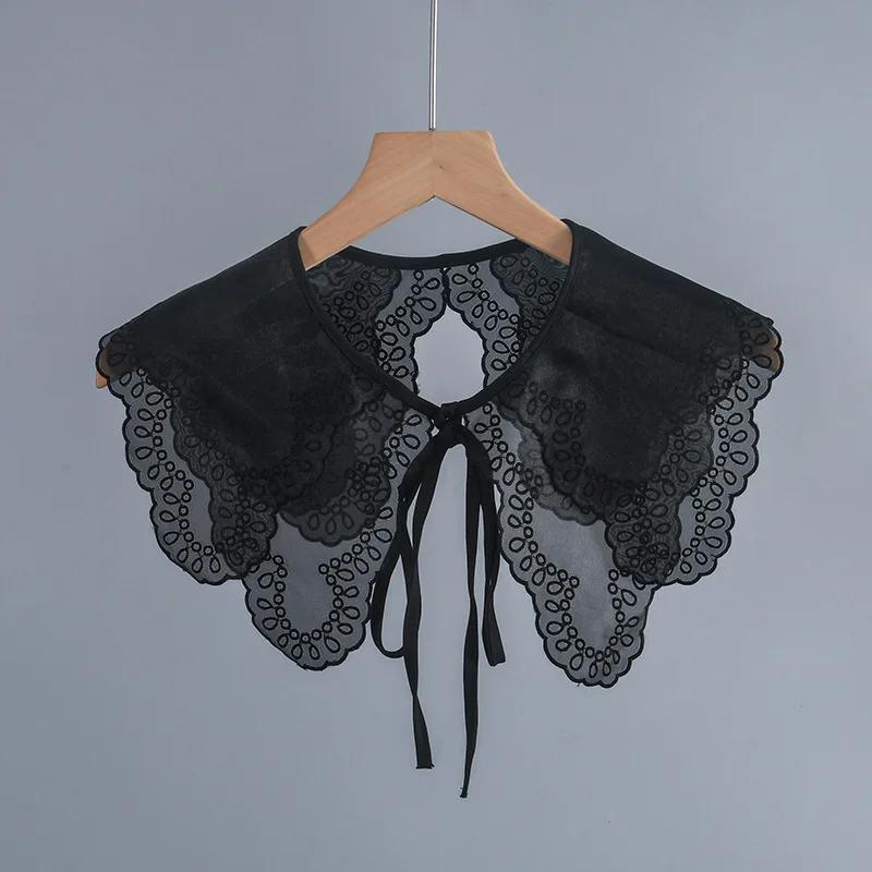 Милые поддельные воротники для девочек для женщин, ажурный цветочной вышивкой, съемный воротник, полиэстер, поддельный воротник, аксессуары для одежды