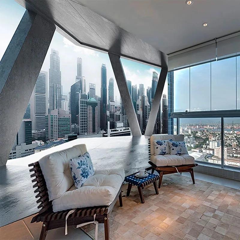 3D стерео город здание обои небо фотообои ресторан кафе кабинет фон настенные росписи