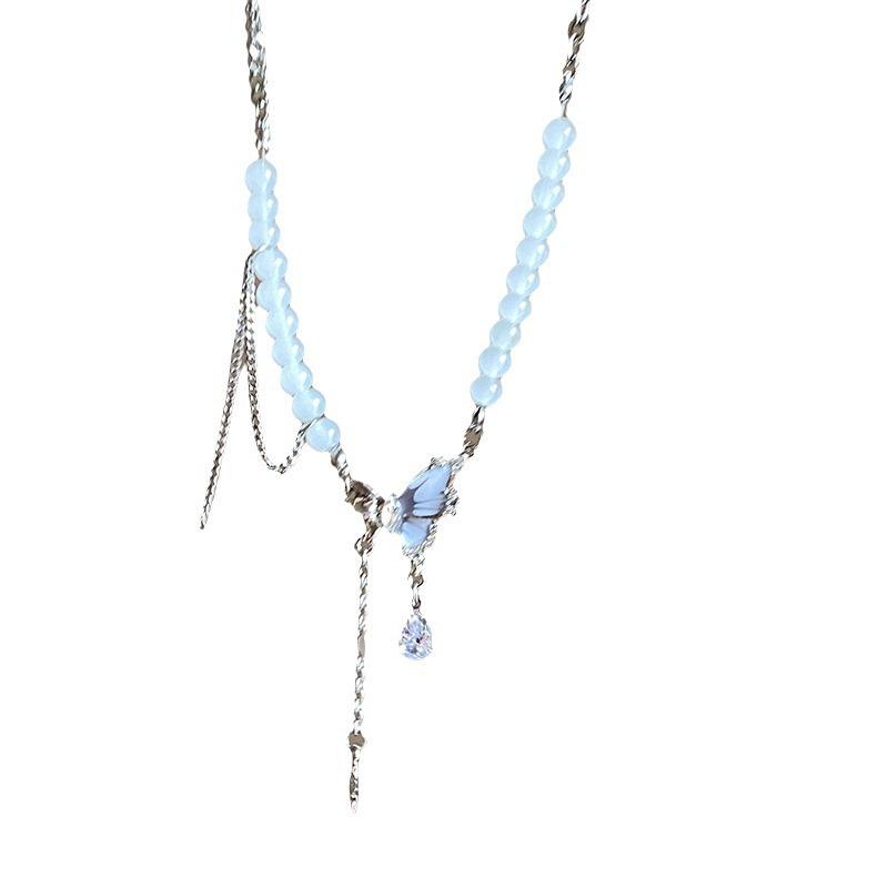 Cold Butterfly Tassel Pearl Necklace Women's Summer 2024 New Clavicle Chain Sweet Cool Versatile Temperament Girlfriend Accessories