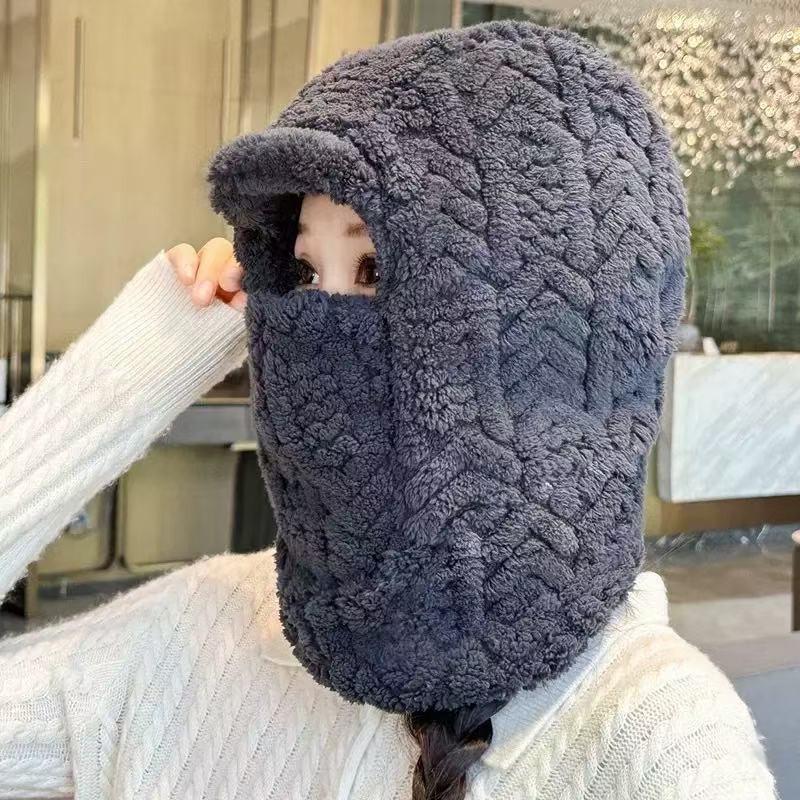 Knitted Hat Scarf Mask Integrated Hat Women's Winter Cycling Windproof Plush Warm Wool Hat