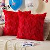 Soft Plush Cushion Cases Throw Pillow Cover Heart Embroidery Case with 3D Bowknot Jacquard Decorative Pillows for Anniversary Fluffy Couch