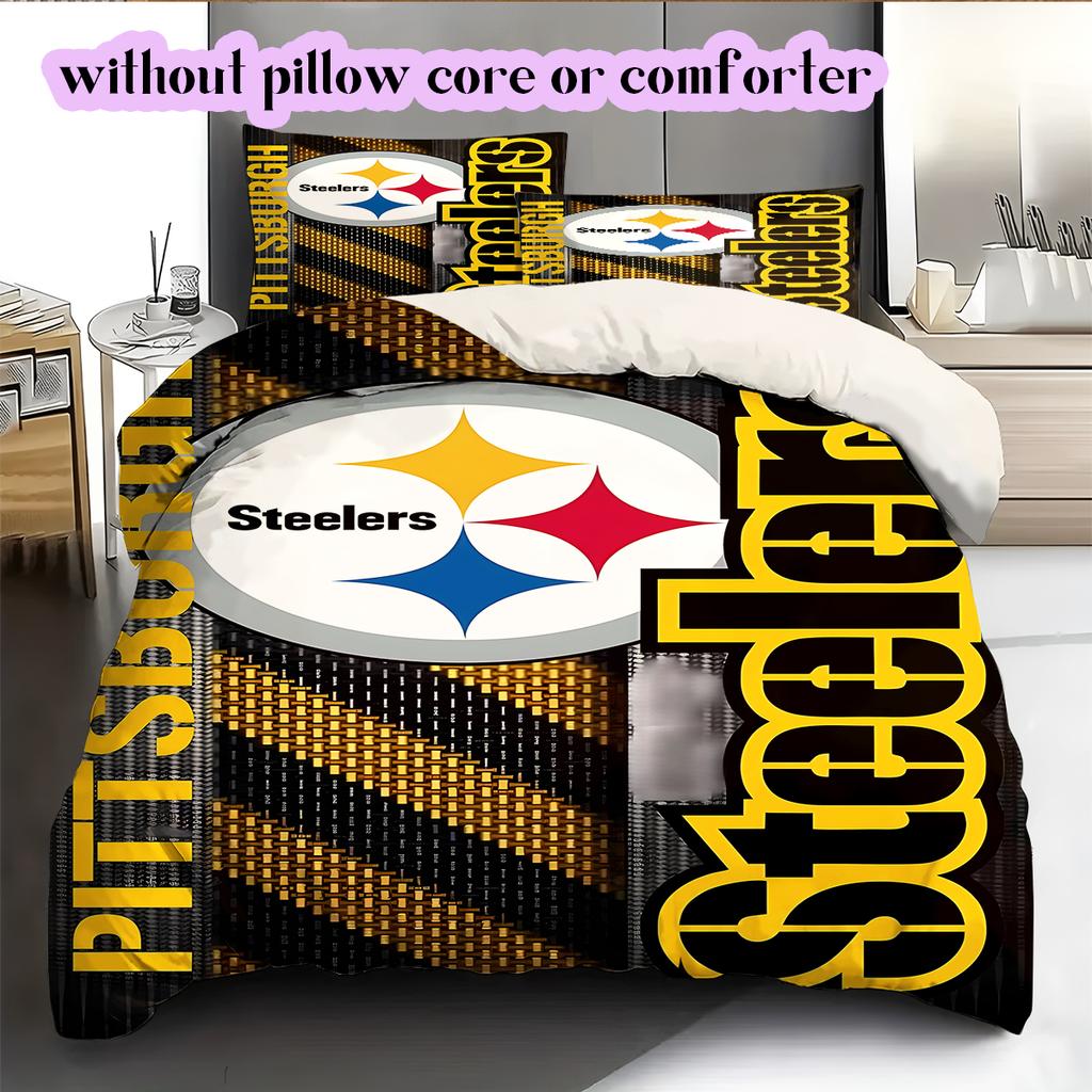 Pittsburgh Steelers Pattern Bedding Quilt Set Quilt Cover Pillowcase Home Decoration Birthday Gift (1 * duvet cover + 2 * pillowcase, without core)