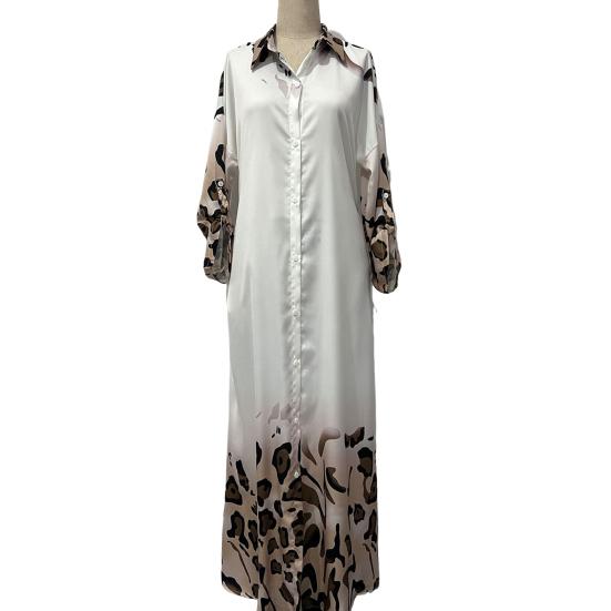 Платье макси Lady Spring с леопардовым принтом, длинными рукавами и запонкой, однобортное, винтажное, повседневное, с высокой талией