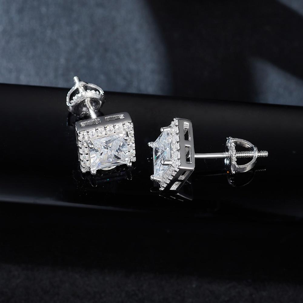 Trend Design Sense High-End S925 Sterling Silver Moissanite Square Earrings Men's and Women's Couple Models Fashion Stud Earrings