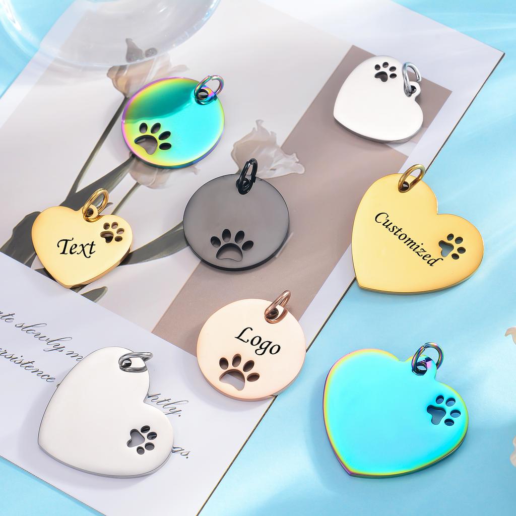 Customized Mirror Polished Hollow Paw Heart Tags Stainless Steel Pendants For DIY Personalized ID/Name/Logo/Text Jewelry
