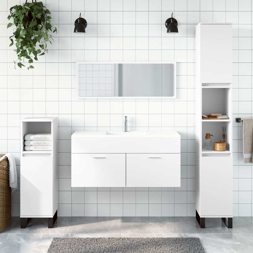 Bathroom Cabinet with Mirror White Wood Based Material