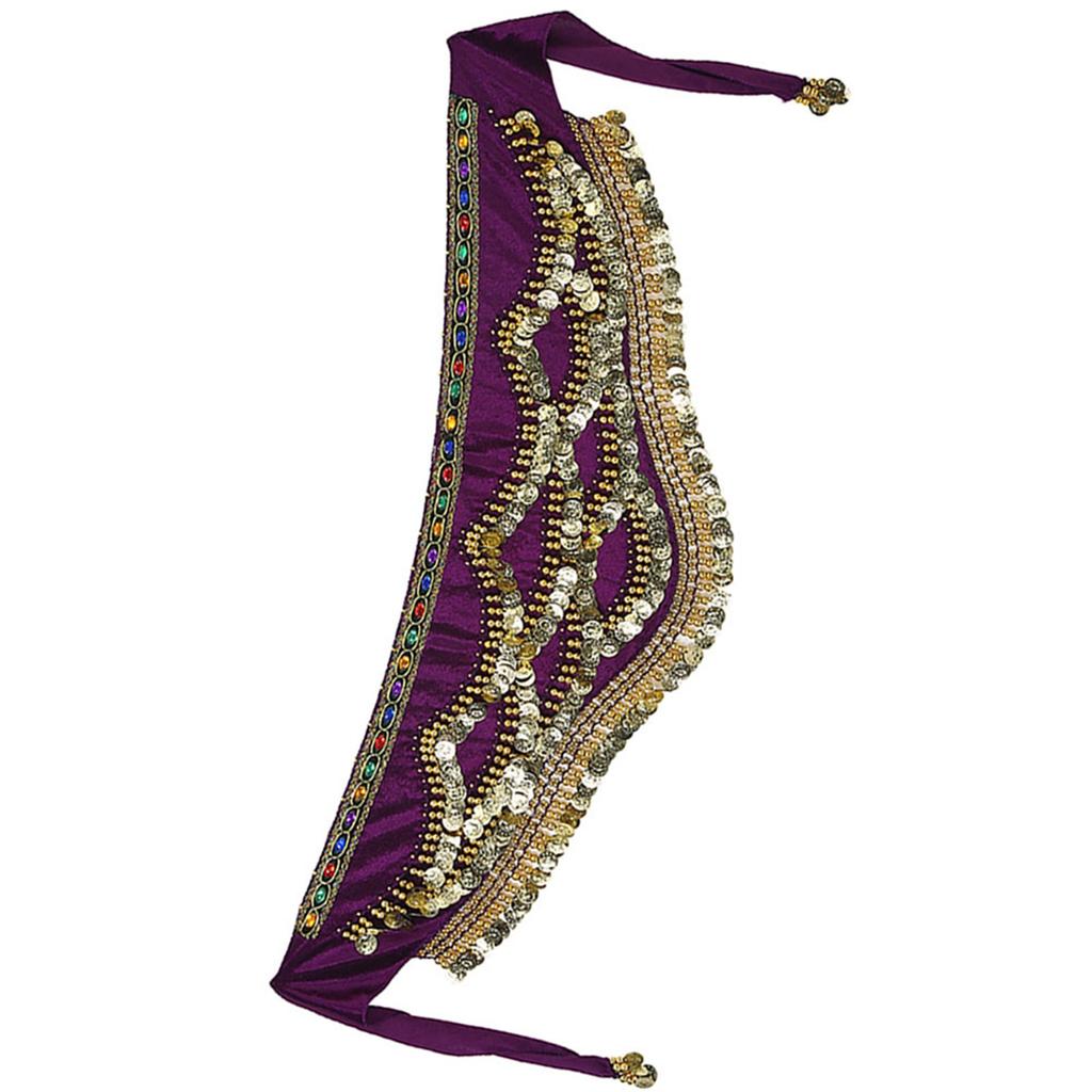 Belly Dancing Hip Scarf Wrap Skirt Waist Belt with Artificial Coin Tassel Dark Purple