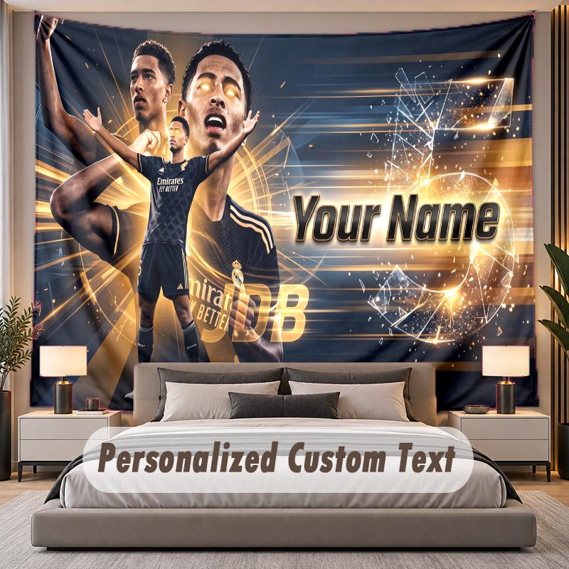 Custom Name Text Tapestry Jude Bellingham Personalized Polyester Wall Tapestry For Bedroom And Room