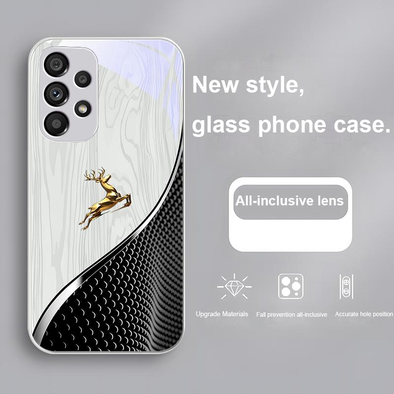 Элегантный чехол из закаленного стекла для Samsung Galaxy S24 Plus S20 21 FE S23 Ultra S8 9 A70 72 73 50 51 52 53 с текстурой дерева и изображением оленя