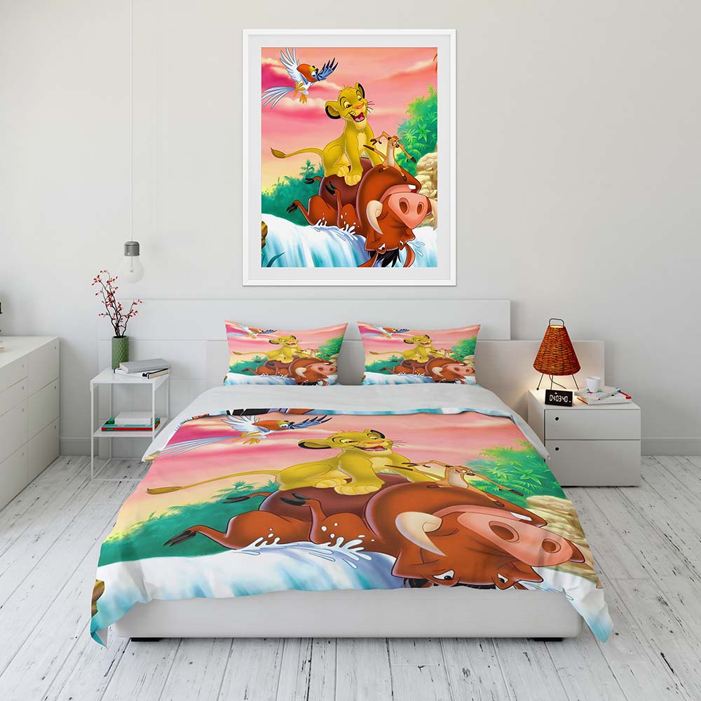 3PC Lion King Bedding Set Kids Adults Single Double King Flat Sheet Duvet Cover Pillowcase Bed Linens Bedclothes Free Shipping