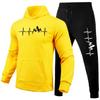 Trendy and Casual Printed Fleece-lined Men's Hooded Sweatshirt Set, Loose Fit Suitable for Autumn and Winter Home Wear.