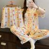 Милая женская летняя пижама с коричневым мишкой, новинка, из имитации хлопка, с коротким рукавом, тонкая, мультяшная домашняя одежда, набор из трех предметов