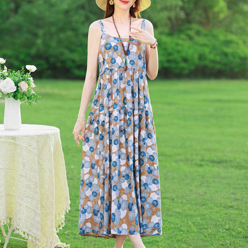 Элегантное платье на бретельках для женщин, большие размеры, повседневное летнее длинное платье, винтажная женская одежда среднего возраста